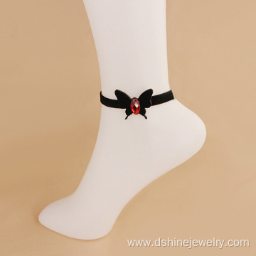Black Velvet Leg Bracelet Anklet With Leather Butterfly Charm